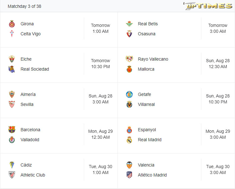 jadwal liga spanyol pekan ketiga